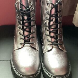 Metallic Lace-Up Combat Boots